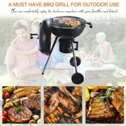 Outsunny Portable Steel Charcoal BBQ Grill With Wheels And Lid -OUTSUNNY Shop 1624015730 29563200