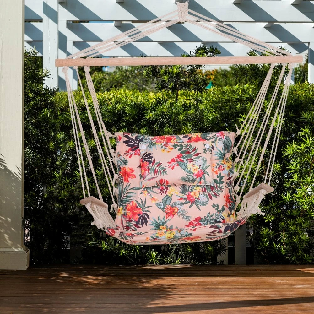 Outsunny Hanging Rope Frame Hammock Chair - Floral 4 Outsunny Hanging Rope Frame Hammock Chair - Floral - Image 2
