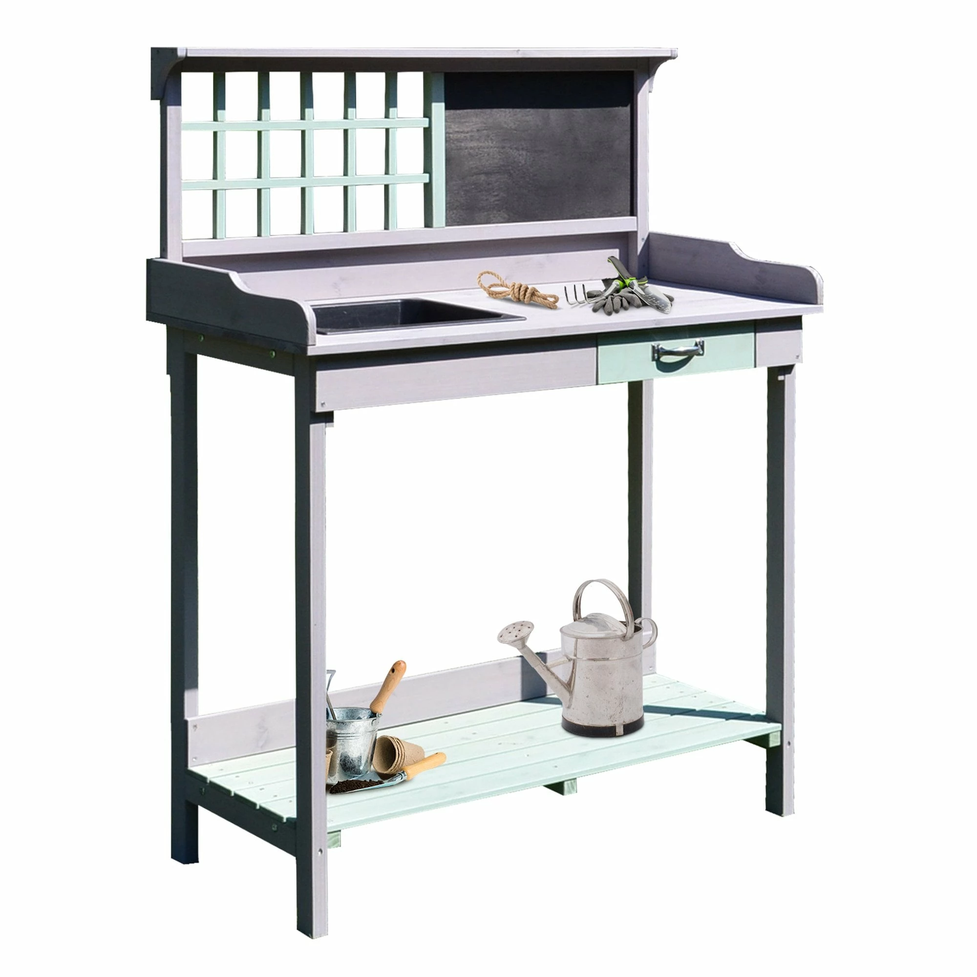 HOMCOM Fir Wood Potting Table 92Lx42.5Wx119.5H Cm Grey 6 HOMCOM Fir Wood Potting Table 92Lx42.5Wx119.5H Cm Grey - Image 4