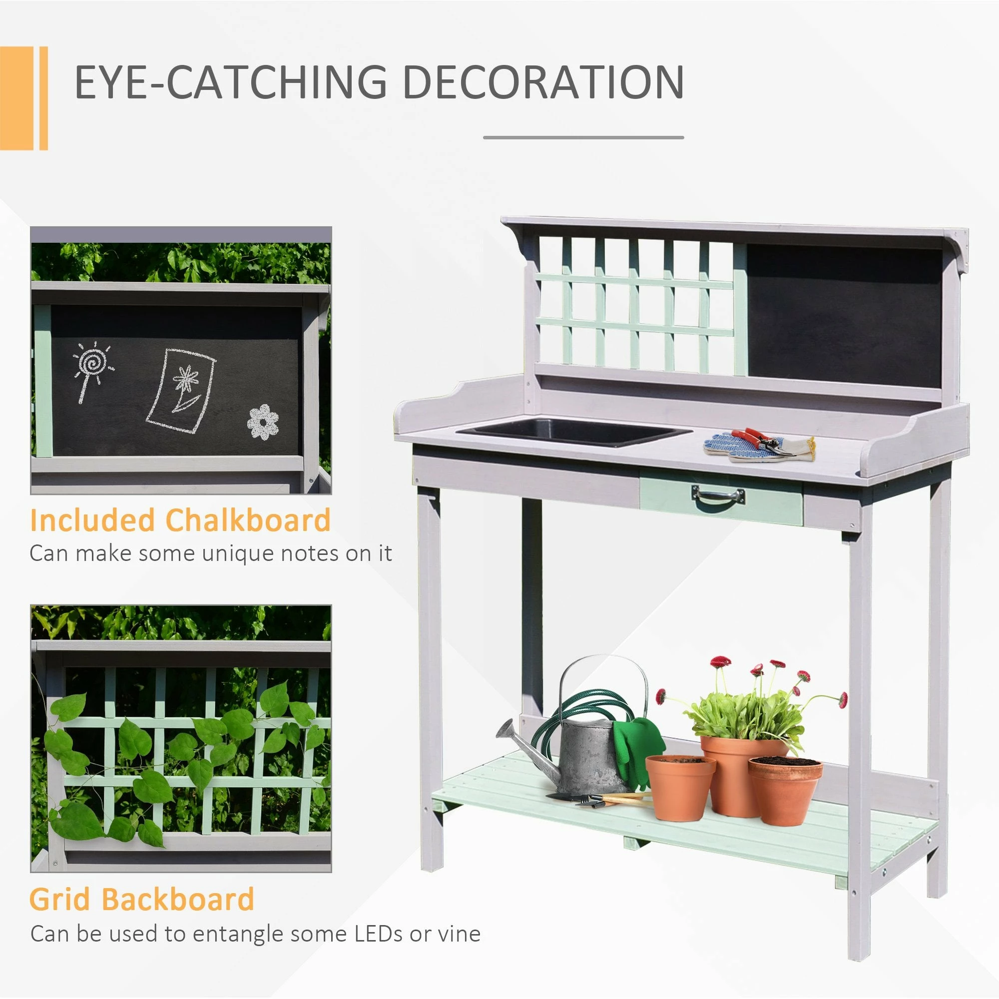 HOMCOM Fir Wood Potting Table 92Lx42.5Wx119.5H Cm Grey 9 HOMCOM Fir Wood Potting Table 92Lx42.5Wx119.5H Cm Grey - Image 7