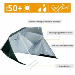 Outsunny Beach Canopy Parasol With Side Panels 2 M- Green -OUTSUNNY Shop 1624016132 65681700