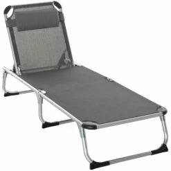 Outsunny Sun Lounger With Pillow - Grey
