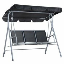 Outsunny-3 Seater Steel Swing Bench - Black