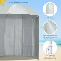 Oasis 2.2 M Outdoor Fishing Parasol Umbrella With Side Panel - White -OUTSUNNY Shop 1624026179 86424000