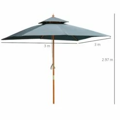 Oasis 3 M X 3 M Double Tier Wooden Umbrella Parasol - Dark Grey -OUTSUNNY Shop 1624030637 09260700
