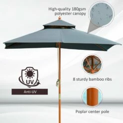 Oasis 3 M X 3 M Double Tier Wooden Umbrella Parasol - Dark Grey -OUTSUNNY Shop 1624030648 04507700