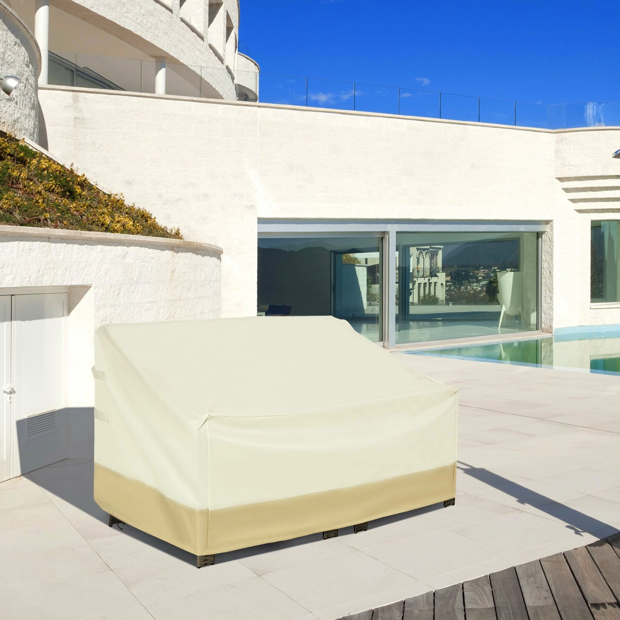 Outsunny Rattan 3 Seat Bench Waterproof Furniture Cover - Beige 4 Outsunny Rattan 3 Seat Bench Waterproof Furniture Cover - Beige - Image 2