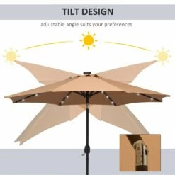 Outsunny 24 LED Solar Powered Parasol Umbrella-Brown 16 Outsunny 24 LED Solar Powered Parasol Umbrella-Brown -OUTSUNNY Shop 1624031164 48329800