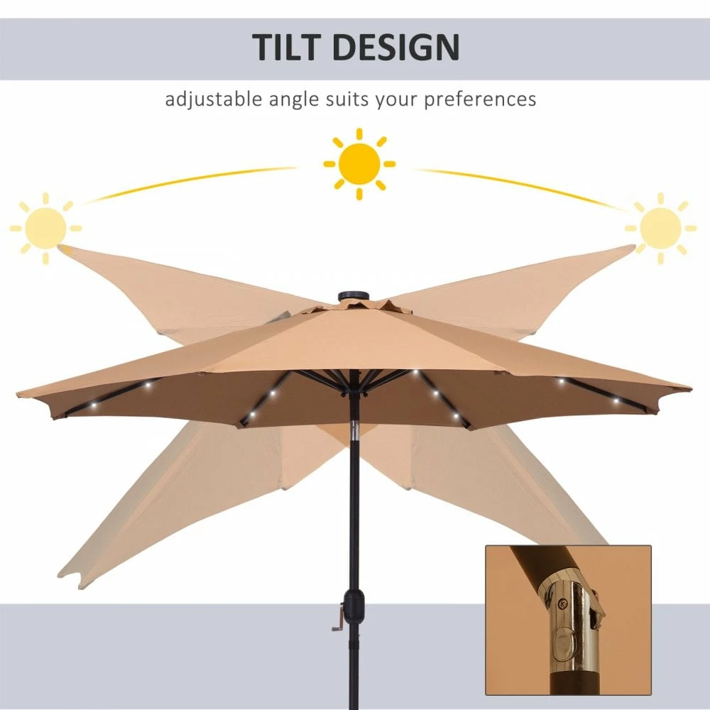 Outsunny 24 LED Solar Powered Parasol Umbrella-Brown 8 Outsunny 24 LED Solar Powered Parasol Umbrella-Brown - Image 6
