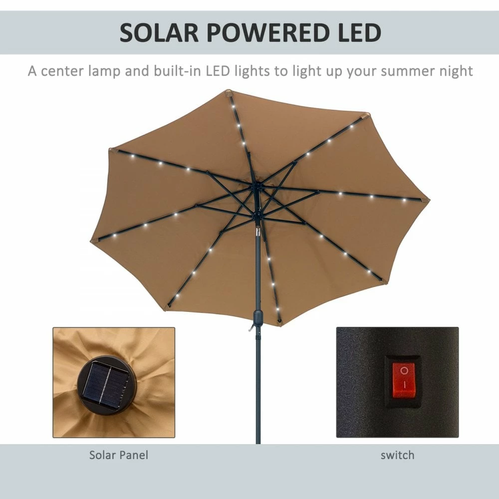 Outsunny 24 LED Solar Powered Parasol Umbrella-Brown 9 Outsunny 24 LED Solar Powered Parasol Umbrella-Brown - Image 7