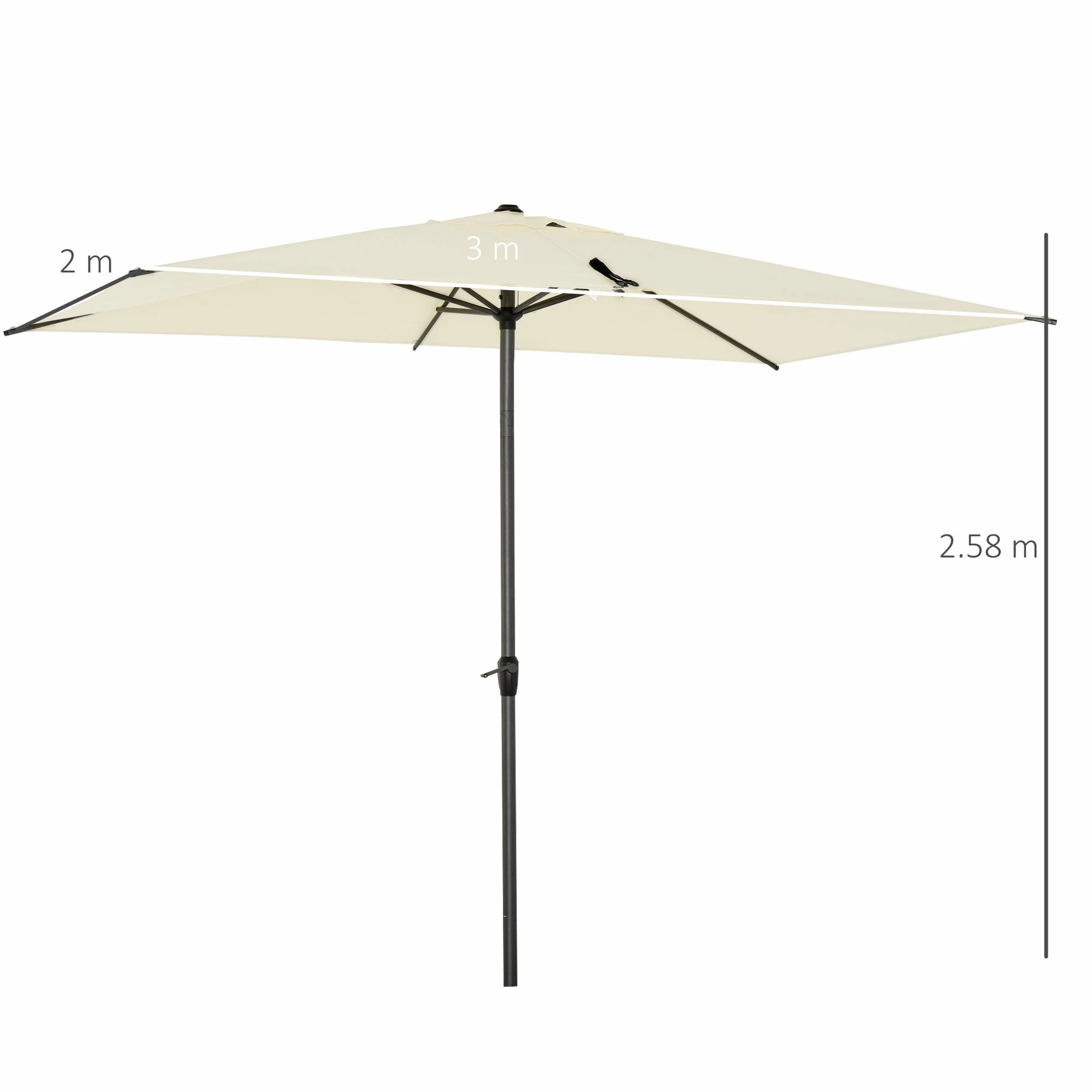 Oasis 3 X 2 M Ajustable Title Crank Garden Parasol - Beige 6 Oasis 3 X 2 M Ajustable Title Crank Garden Parasol - Beige - Image 4