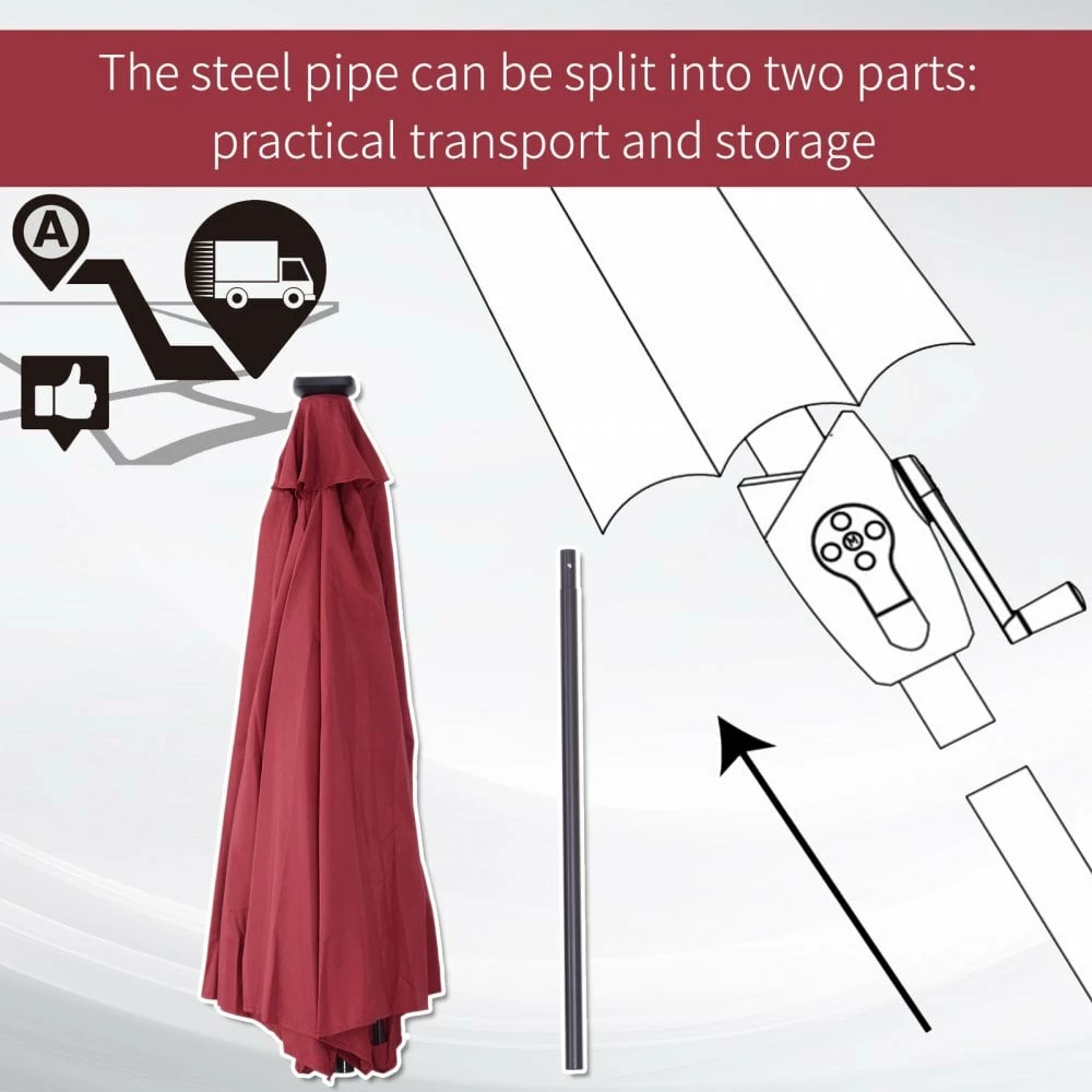 Oasis Garden Umbrella Parasol With LED Solar Lights - Wine Red 6 Oasis Garden Umbrella Parasol With LED Solar Lights - Wine Red - Image 4