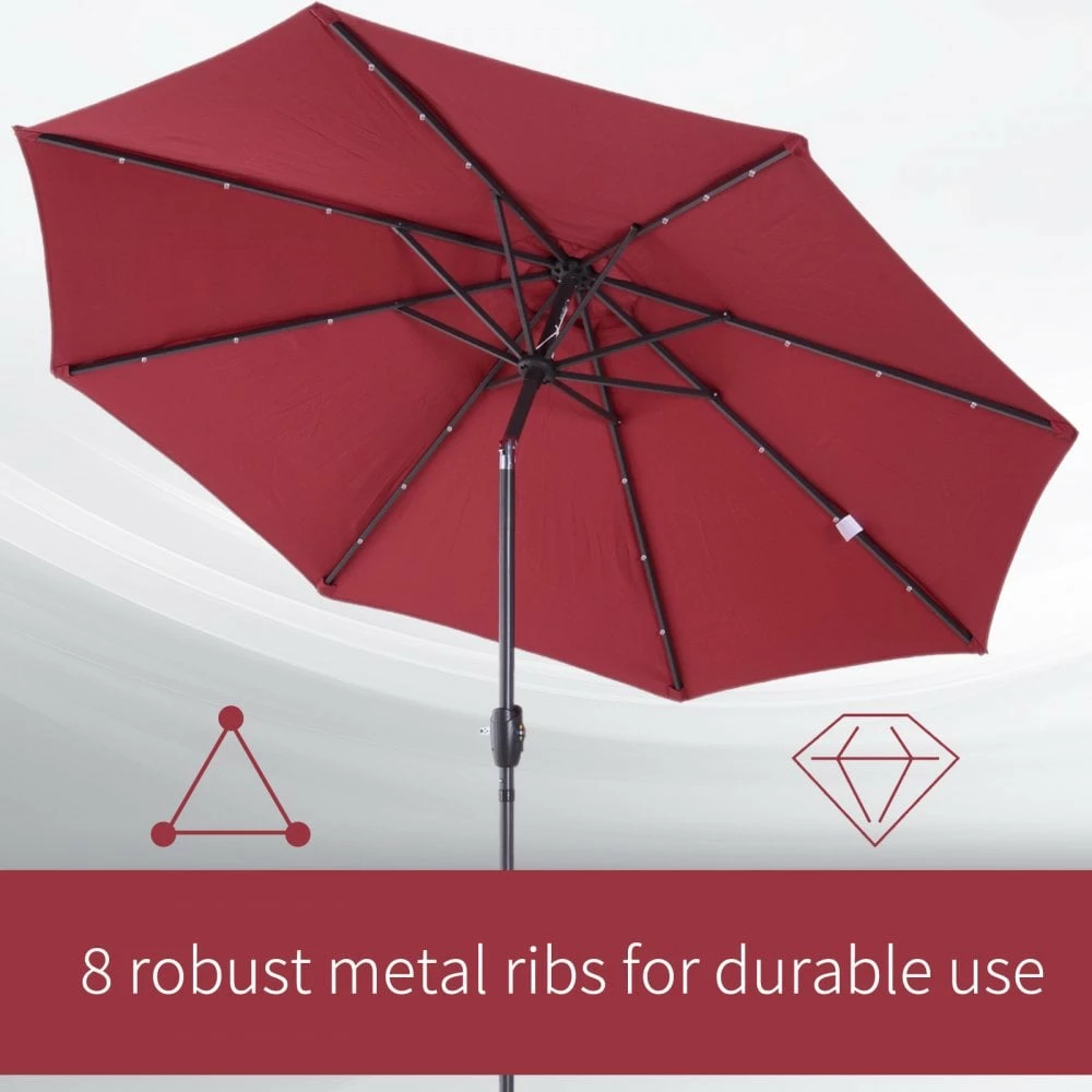 Oasis Garden Umbrella Parasol With LED Solar Lights - Wine Red 7 Oasis Garden Umbrella Parasol With LED Solar Lights - Wine Red - Image 5