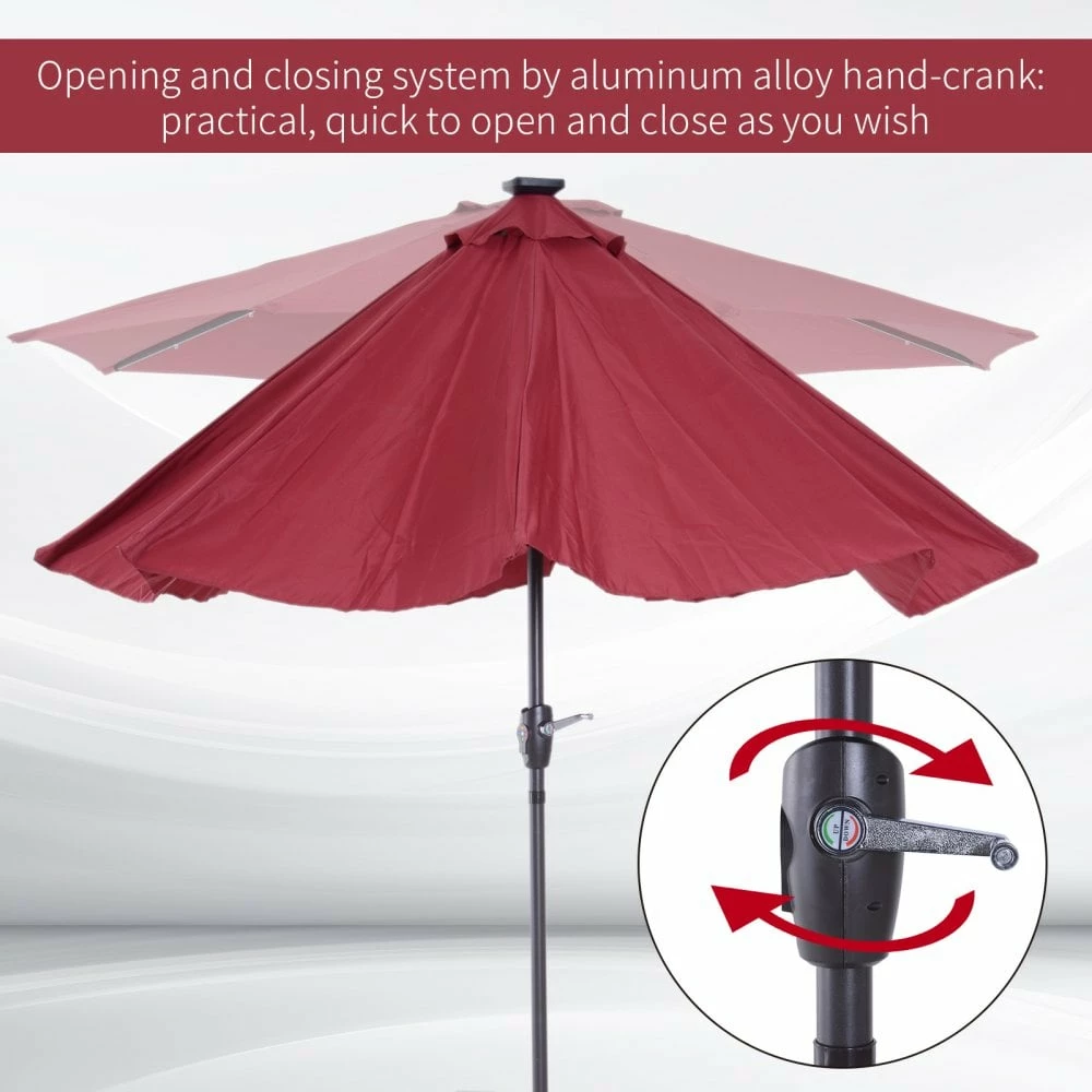 Oasis Garden Umbrella Parasol With LED Solar Lights - Wine Red 8 Oasis Garden Umbrella Parasol With LED Solar Lights - Wine Red - Image 6