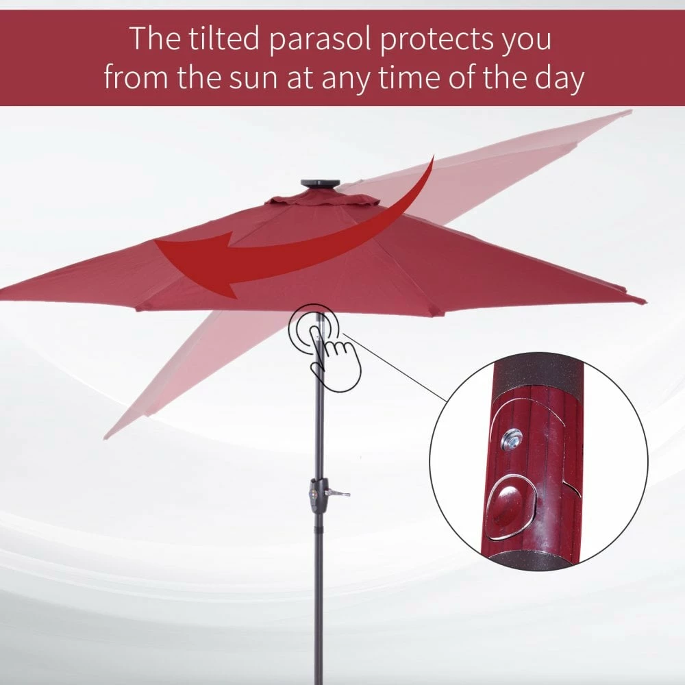 Oasis Garden Umbrella Parasol With LED Solar Lights - Wine Red 9 Oasis Garden Umbrella Parasol With LED Solar Lights - Wine Red - Image 7