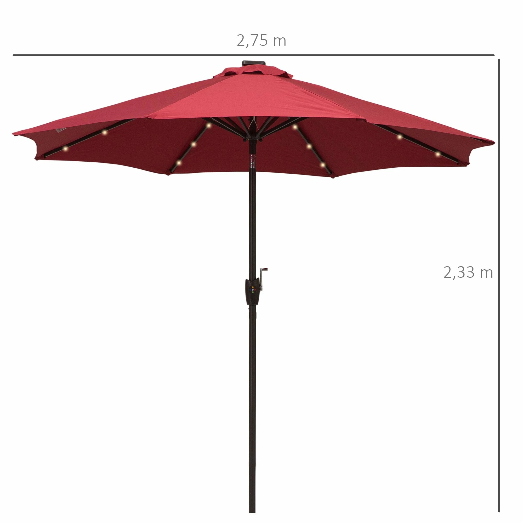 Oasis Garden Umbrella Parasol With LED Solar Lights - Wine Red 11 Oasis Garden Umbrella Parasol With LED Solar Lights - Wine Red - Image 9
