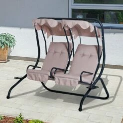 Outsunny-2 Seater Steel Swing Bench - Beige -OUTSUNNY Shop 1624031811 40059500