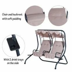 Outsunny-2 Seater Steel Swing Bench - Beige -OUTSUNNY Shop 1624031816 64904000