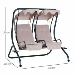 Outsunny-2 Seater Steel Swing Bench - Beige -OUTSUNNY Shop 1624031820 39383500