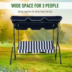 Outsunny 3 Seater Canopy Swing Chair Outdoor Garden Bench With Adjustable Canopy And Metal Frame - Blue Stripes -OUTSUNNY Shop 1624269271 24148700