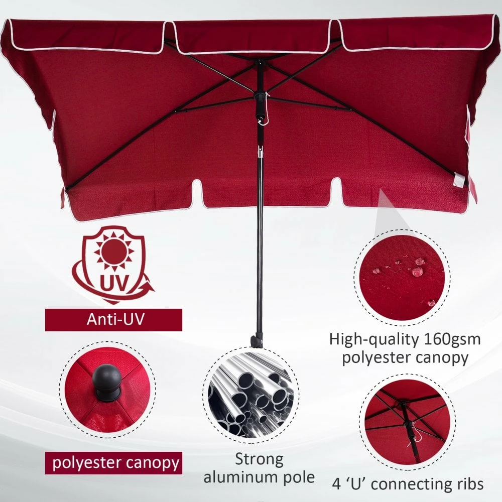 Outsunny Garden Parasol ,Sun Shade Canopy 2 X 1.3m - Red 9 Outsunny Garden Parasol ,Sun Shade Canopy 2 X 1.3m - Red - Image 7