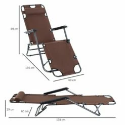 Outsunny 2 In1 Metal Frame Sun Lounger With Pillow - Brown -OUTSUNNY Shop 1624270080 30629800 ce03b3d9 1c7e 4056 bff1 391cae07a0f5