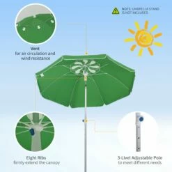 Oasis 1.9 M Beach Umbrella Parasol With Ajustable Angle And Carry Bag - Green -OUTSUNNY Shop 1624274817 07348100