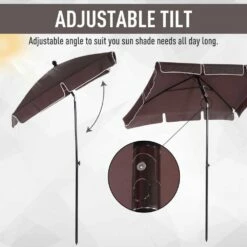 Outsunny Garden Parasol Umbrella, Outdoor Market Table Umbrella With Ruffles & Aluminium Pole, Rectangular Tilting Parasol Sun Shade Canopy, 2 X 1.3m, Brown -OUTSUNNY Shop 1624274836 11616200