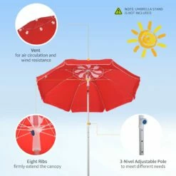 Oasis 1.9 M Beach Umbrella Parasol With Ajustable Angle And Carry Bag - Red -OUTSUNNY Shop 1624274882 78658000