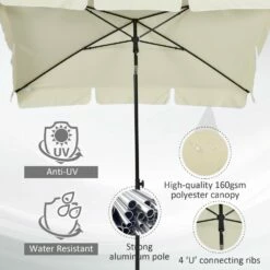 Oasis Rectangular Patio Umbrella Parasol With Tilt - Cream -OUTSUNNY Shop 1624274934 11507300
