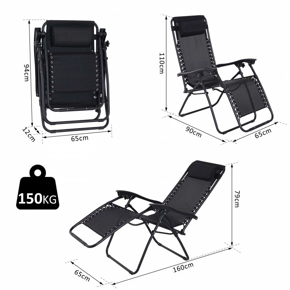Outsunny Zero Gravity Sun Lounger With Pillow - Black 7 Outsunny Zero Gravity Sun Lounger With Pillow - Black - Image 5
