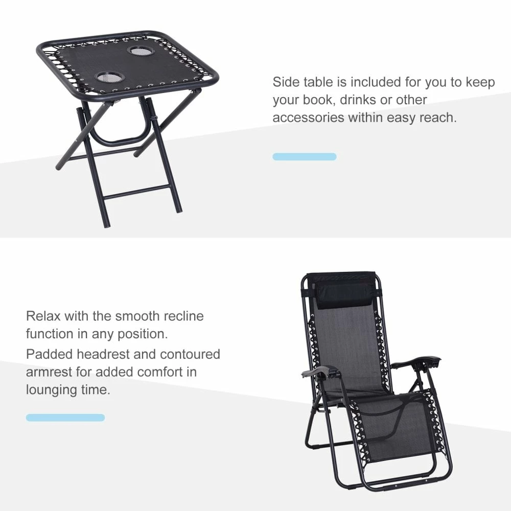 Outsunny Zero Gravity Sun Lounger With Pillow - Black 9 Outsunny Zero Gravity Sun Lounger With Pillow - Black - Image 7