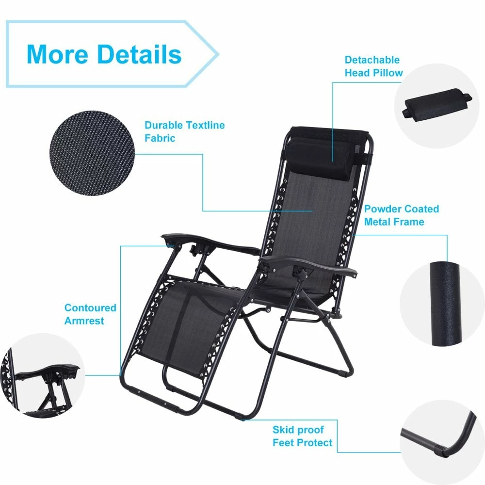 Outsunny Zero Gravity Sun Lounger With Pillow - Black 10 Outsunny Zero Gravity Sun Lounger With Pillow - Black - Image 8