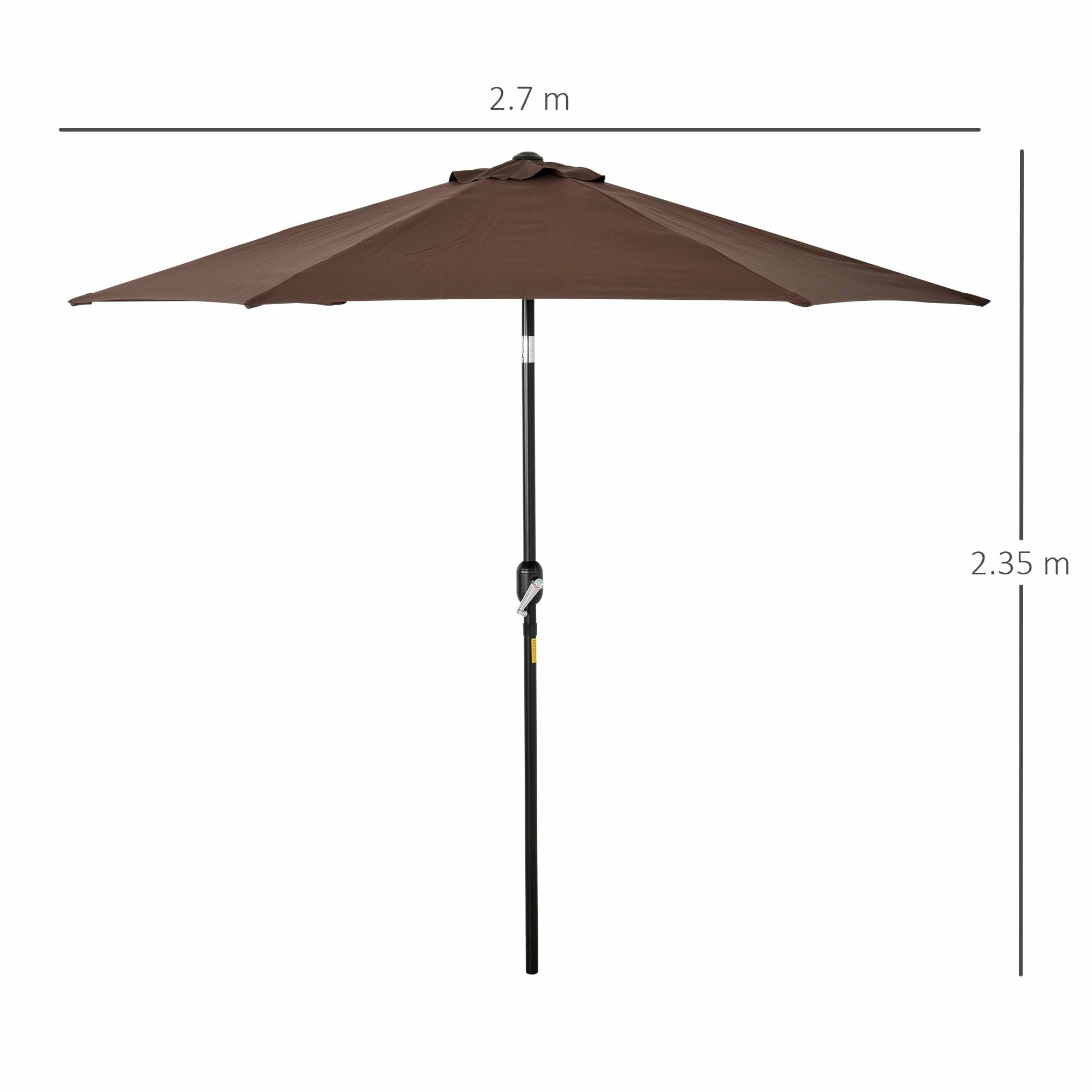 Outsunny Adjustable Tilt Crank Garden Parasol 2.7 M - Coffee 5 Outsunny Adjustable Tilt Crank Garden Parasol 2.7 M - Coffee - Image 3