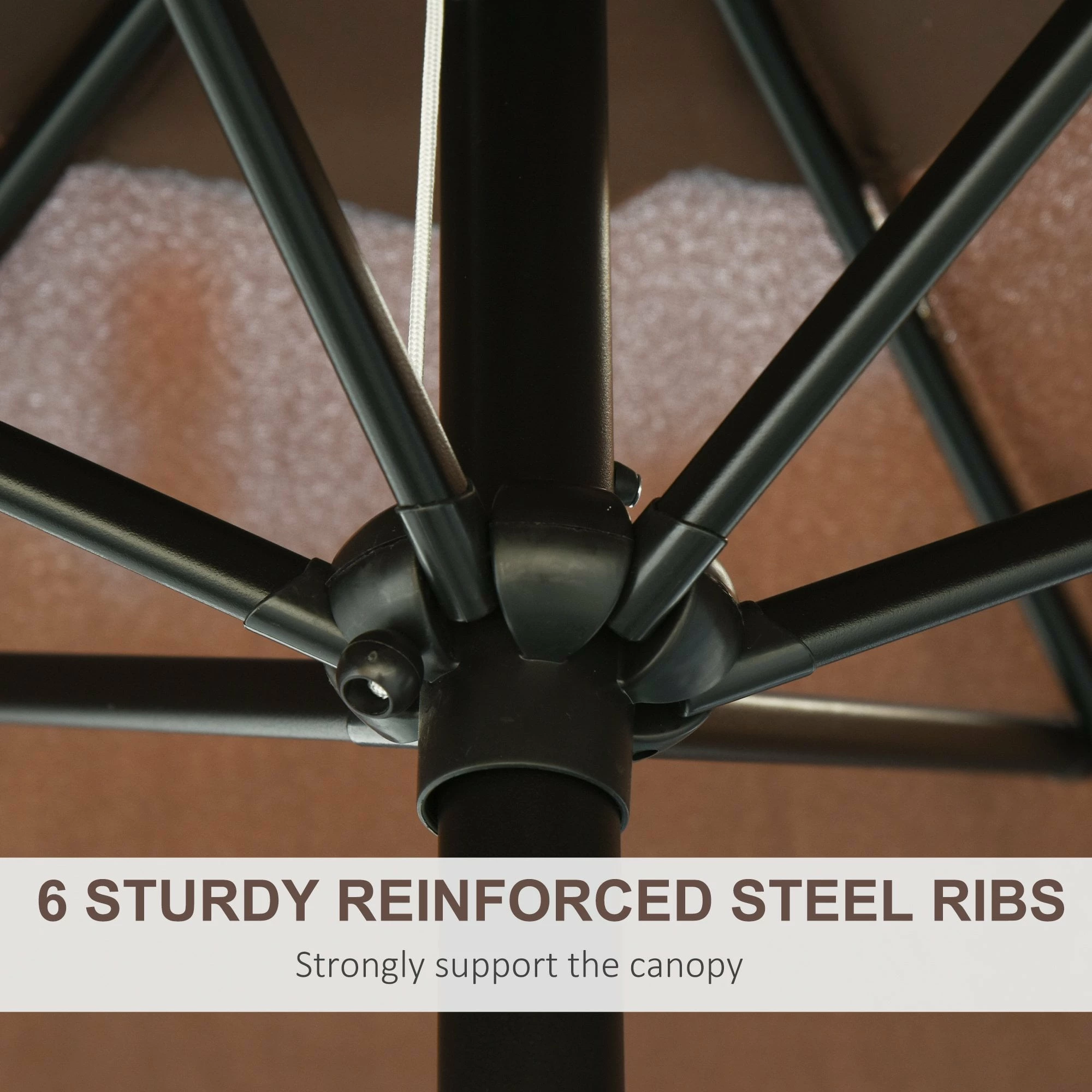 Outsunny Adjustable Tilt Crank Garden Parasol 2.7 M - Coffee 6 Outsunny Adjustable Tilt Crank Garden Parasol 2.7 M - Coffee - Image 4