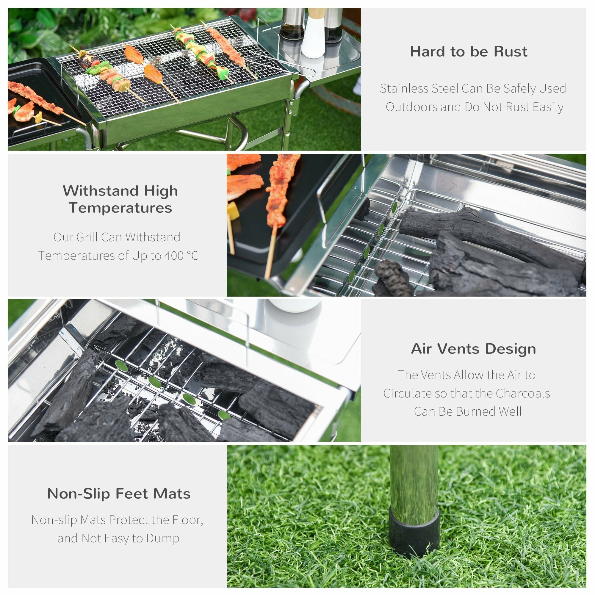 Outsunny Large Stainless Steel Charcoal BBQ Grill - Silver 9 Outsunny Large Stainless Steel Charcoal BBQ Grill - Silver - Image 7