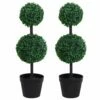 Outsunny Set Of 2 Artificial Boxwood Plant Tree's With Pot - Green -OUTSUNNY Shop 1624275711 40403500