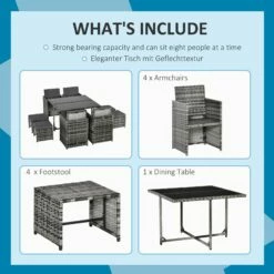 Outsunny 8-Seater Rattan Furniture Set Wicker Weave Patio Dining Table Seat - Grey -OUTSUNNY Shop 1645424902 23500100