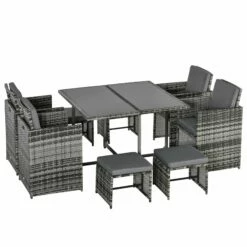 Outsunny 8-Seater Rattan Furniture Set Wicker Weave Patio Dining Table Seat - Grey -OUTSUNNY Shop 1645424920 49928400