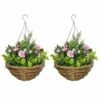 HOMCOM Pack Of 2 Artificial Lisianthus Flowers Hanging Planter With Basket For Indoor Outdoor Decoration Home Garden -OUTSUNNY Shop 1645425317 45734700