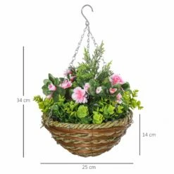 HOMCOM Pack Of 2 Artificial Lisianthus Flowers Hanging Planter With Basket For Indoor Outdoor Decoration Home Garden -OUTSUNNY Shop 1645425321 33518300