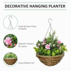 HOMCOM Pack Of 2 Artificial Lisianthus Flowers Hanging Planter With Basket For Indoor Outdoor Decoration Home Garden -OUTSUNNY Shop 1645425329 69195100