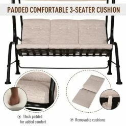Outsunny Steel Frame 3-Seater Outdoor Garden Swing Chair W/ Canopy Beige -OUTSUNNY Shop 1Jcde117dc2d3d211