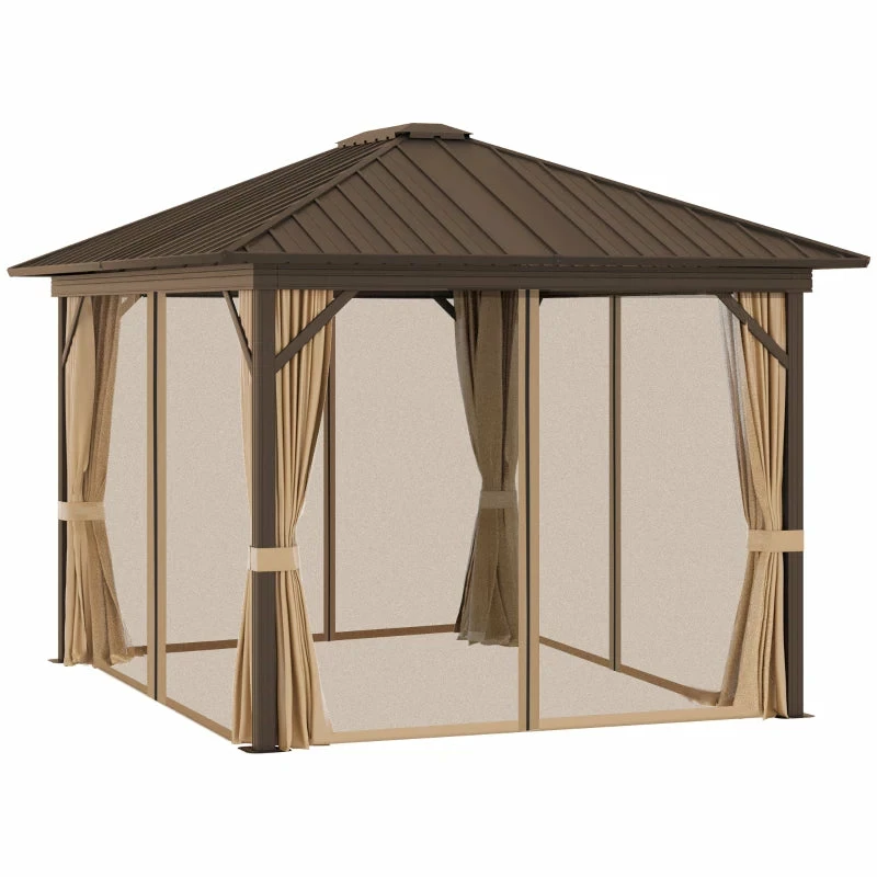 Outsunny Hardtop Gazebo With Curtains 3.6 X 3m - Brown 10 Outsunny Hardtop Gazebo With Curtains 3.6 X 3m - Brown - Image 8