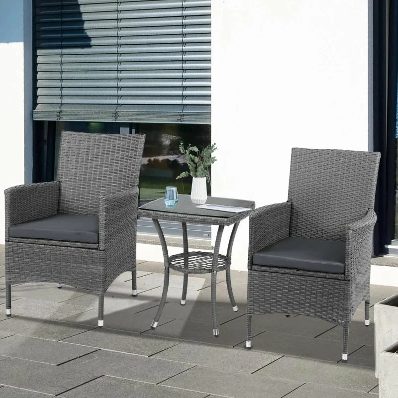 Outsunny Rattan Bistro Set 3pc - Grey 5 Outsunny Rattan Bistro Set 3pc - Grey - Image 3