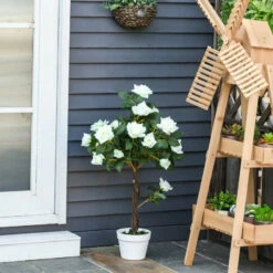 Outsunny Artificial Rose Tree And Planter For Indoor & Outdoor Use - White And Green -OUTSUNNY Shop 3VPfcd17dc51dc1ce jpg