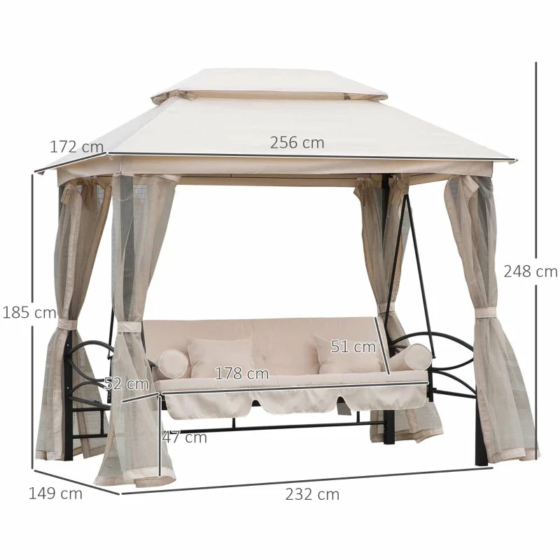Outsunny Gazebo Swing Chair Bed - Beige 5 Outsunny Gazebo Swing Chair Bed - Beige - Image 3