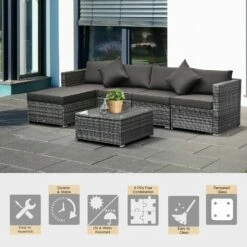 Outsunny 6 Pieces Outdoor Rattan Corner Sofa Set, Patio Aluminum Frame With All-weather Wicker Conversation Furniture W/ Coffee Table & Cushions, Mixed Grey -OUTSUNNY Shop 4 1 50d39e7a 1f40 4860 b0f6 fdf90ff65f3d