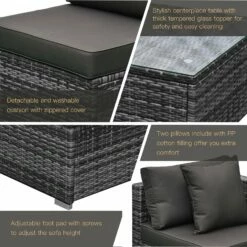 Outsunny 6 Pieces Outdoor Rattan Corner Sofa Set, Patio Aluminum Frame With All-weather Wicker Conversation Furniture W/ Coffee Table & Cushions, Mixed Grey -OUTSUNNY Shop 4 3 09baa2f6 3ba3 4538 815f 22809c65ada8