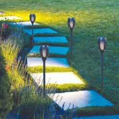 Silver & Stone Outdoor Solar Flickering Flame Torch Garden Stakes - 4 Pack -OUTSUNNY Shop 45049482